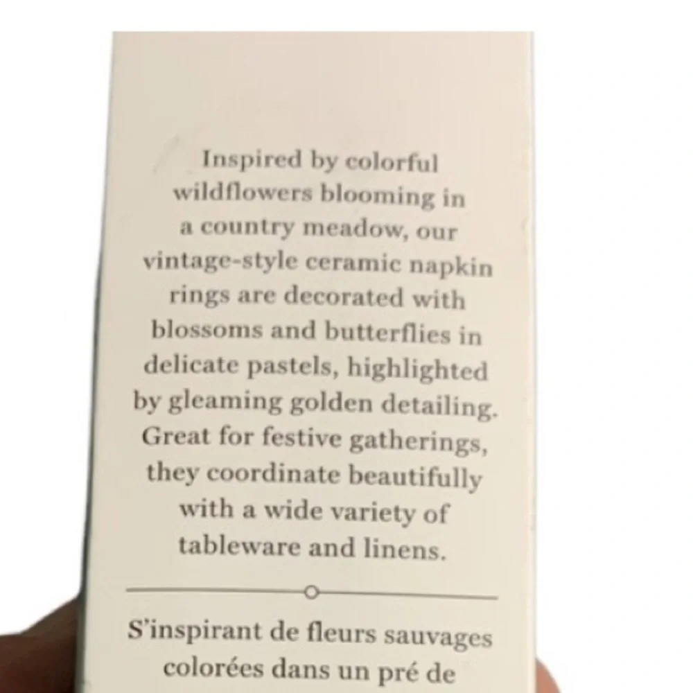 William Sonoma Floral Meadow Napkin Rings Set of 6 Easter Regency Whimsical NEW